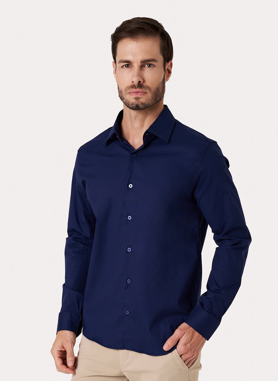 Camisa Passa Fácil Manga Longa - Marinho