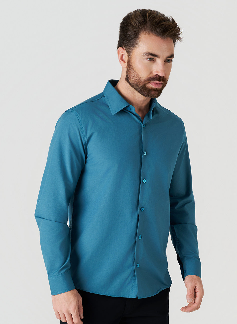 Camisa Passa Fácil Manga Longa - Petroleo