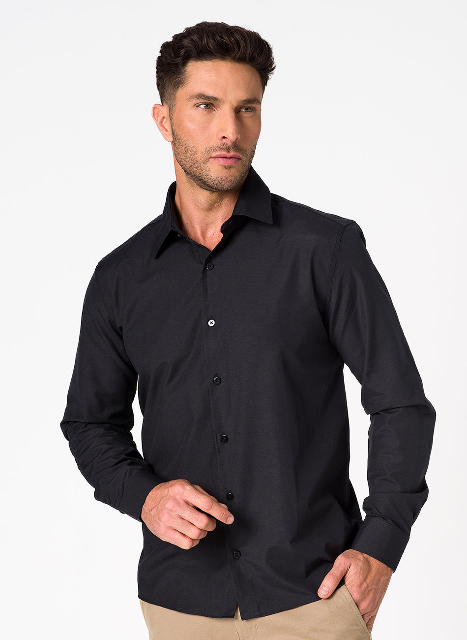 Camisa Passa Fácil Manga Longa - Preta