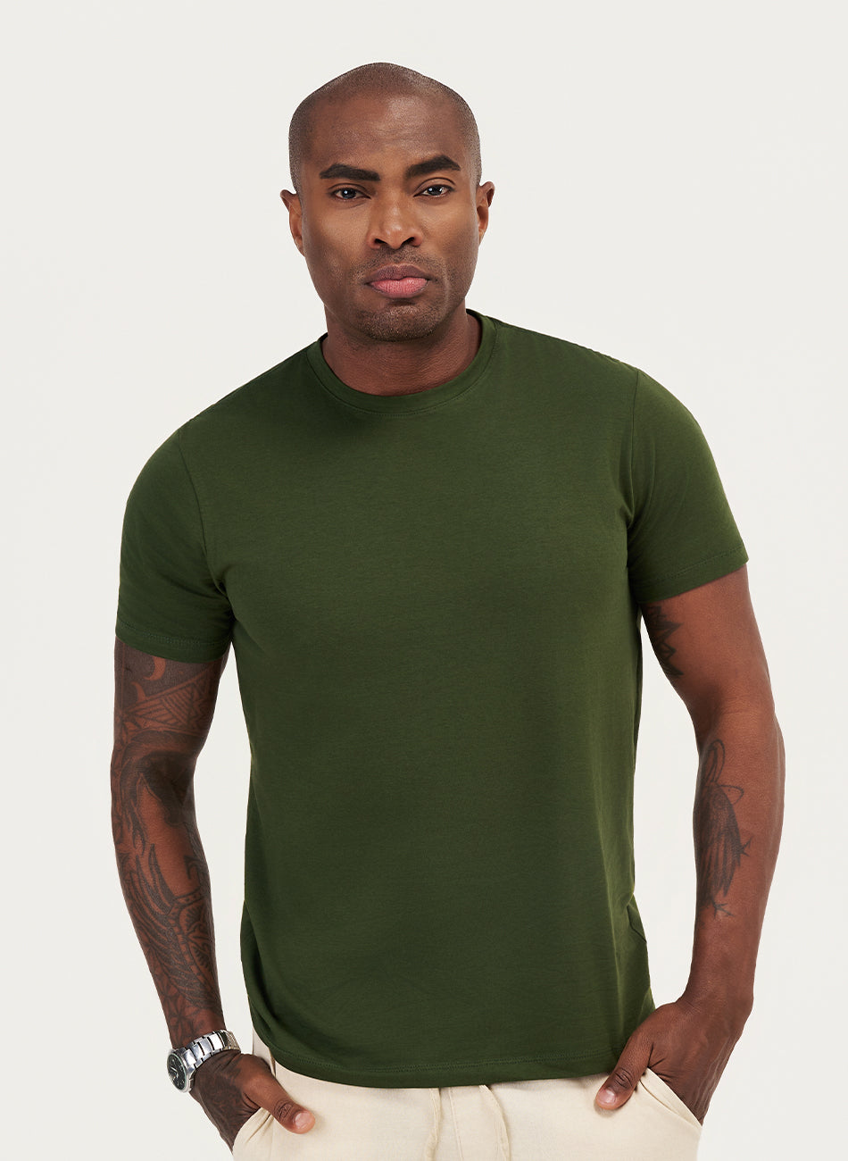 Kit 3 - Camiseta Algodão Egípcio - Branca/Preta/Verde
